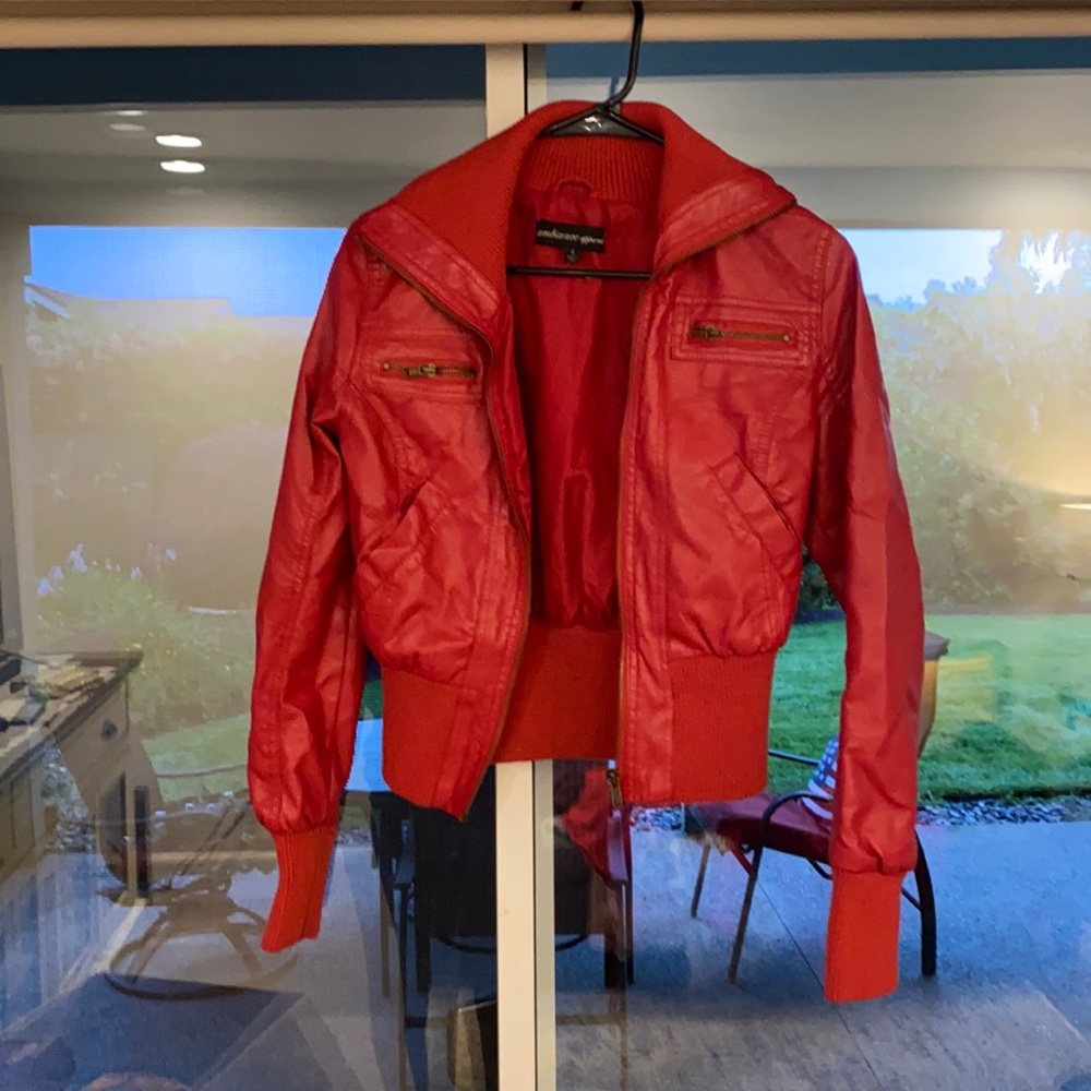 Ambience apparel red leather jacket